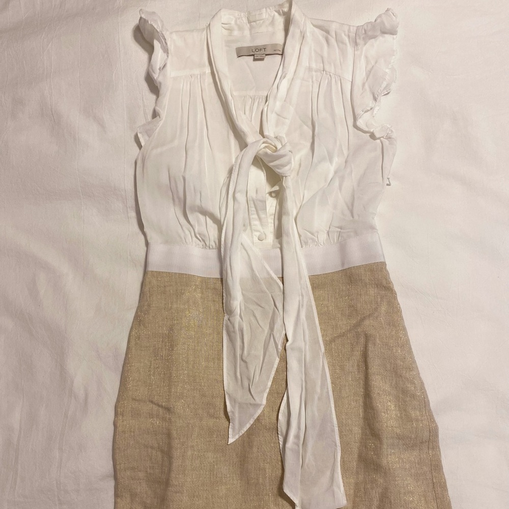 LOFT White and Tan Dress